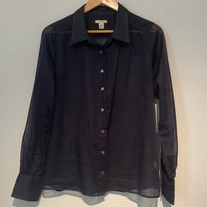 J.Crew Annette Swiss Dot Bottom Down Sheer Shirt/ Blouse Navy Size 10